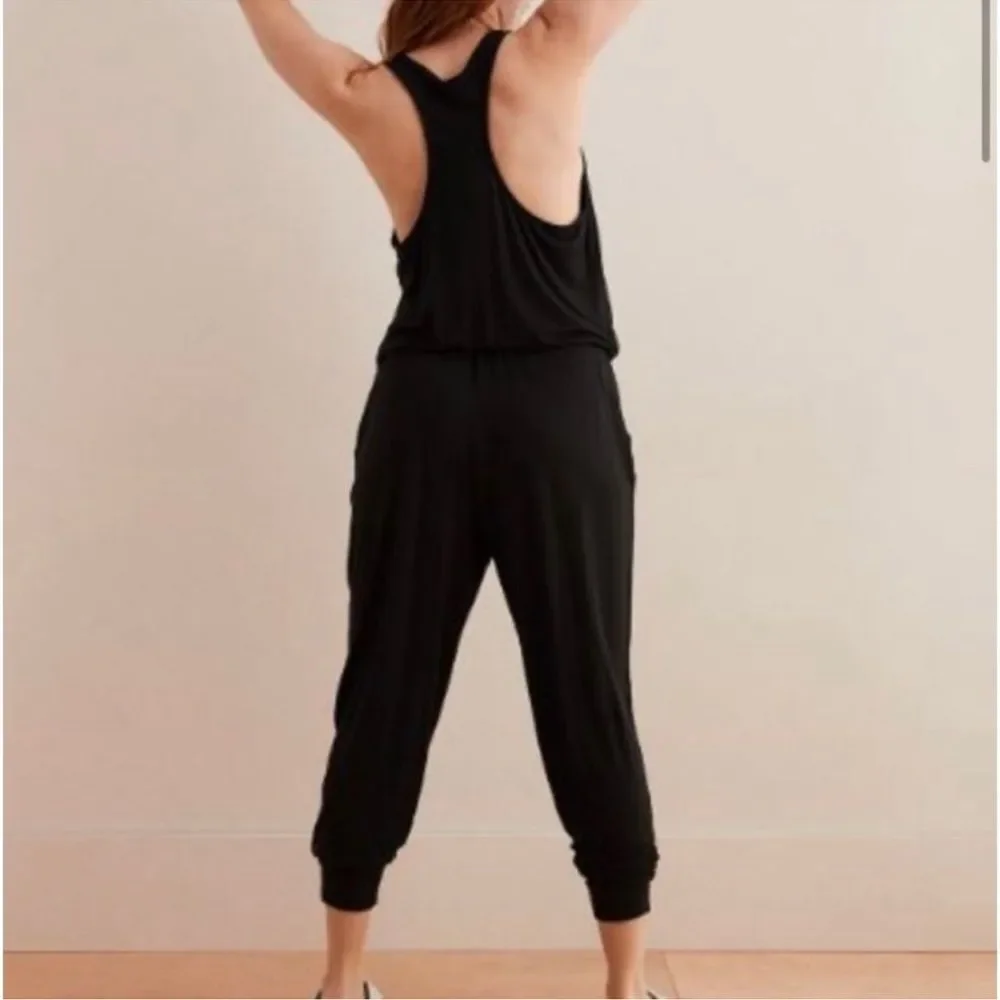 Aerie Track Jumpsuit Drawstring breathable one piece goth minimal Black